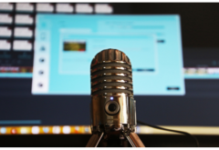 editing image a microphone and computer